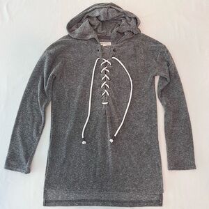 Aeropostale Y2K Lace-Up Grey Pullover Hoodie Soft Cotton Blend Terry Cloth